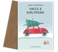 Hey Chimp Uncle and Girlfriend Christmas Card - Cute Uncle and Girlfriend Christmas Card | Fun and Festive Car Delivering a Tree, Uncle and Girlfriend, Christmas Card