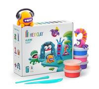 Hey Clay Aliens Set - Colourful Modeling Kids - Air Dry Clay Kit 15 cans and Sculpting Tools with Fun Interactive Instructions App