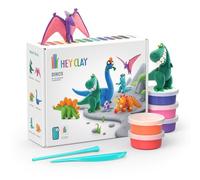 Hey Clay Dinos Set - Colourful Modeling Kids - Air Dry Clay Kit 15 cans and Sculpting Tools with Fun Interactive Instructions App