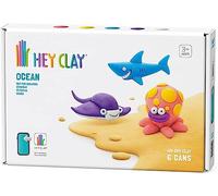 Hey Clay Ocean: Shark, Octopus, Stingray - Colourful Modelling Kids - Air-Dry Clay Set 15 Cans and Modelling Tools with Fun Interactive Instructions