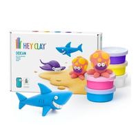 Hey Clay Ocean: Shark, Octopus, Stingray Set - Colourful Modeling Kids - Air Dry Clay Kit 6 cans with Fun Interactive Instructions App