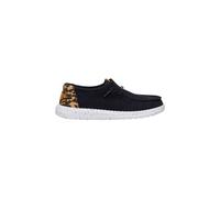 HEYDUDE Women's Wendy Wildcat Slip On Shoe | Leopard Print Upper, Elastic Laces, Lightweight Easy On Travel Shoe, Black/Leopard, 4.5 UK