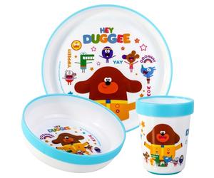 Hey Duggee 3pcs Reusable Bicolor Premium Kids Dinner Tableware Set Plate, Bowl & Tumbler, BPA Free