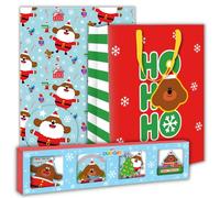 Hey Duggee Christmas Set Luxury Gift Bag, Wrapping Paper 4 Sheets and 4 Gift Tags and Boxed Cards for School Friends, Hey Duggee Christmas Bundle