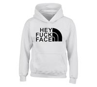 Hey Fu*k Face Hoodie - Funny Offensive Rude Joke Slogan Hoodie for Men Women - Sarcastic Humor Quote Fance Dress Party Gift Unisex Adults Top(L, White)