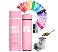 Hey Girl Tea Infuser Bottle 450ml - Insulated Stainless Steel Water Bottle - Thermos Tea Tumbler with Tea Diffuser - Portable Travel Mug for Loose Leaf Tea & Infused Water - Tea Lovers Gifts for Women