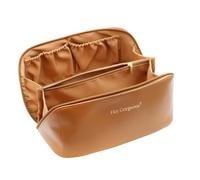 Hey Gorgeous! Large Capacity Beauty Bag, Travel Design, Waterproof Fabric Cosmetic bag, Open Flat Beauty Bag, Durable Fixed Divider and Double-Stitched Handle, Caramel II, Open Flat