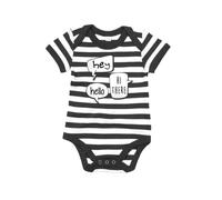 Hey Hello Hi There Baby Grow - Boy Girl Romper Parents Greeting NewBorn Clothing Black And White Stripes SleepSuit Bodysuit Vest Infants Gifts Presents (Black And White Stripe, 0-3 Months)