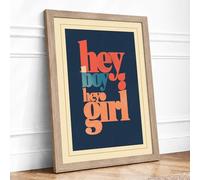 Hey How Are You Typography Framed Wall Art Print A1 Oak