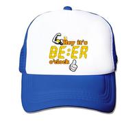 Hey It's Beer o'clock, Beer Joke Quote, Drink Lover Gift, Beer Lover Gift, Adjustable Mesh Cap, Baseball Cap, Hat. (Polyester, Blue)