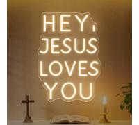 Hey Jesus Loves You Neon Sign, Warm White Christian LED Wall Light Dimmable