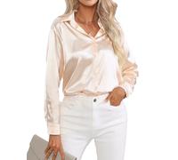 Hey Joo Women's Elegant Satin Silk Shirt Button Down Long Sleeve Blouse Tops Champagne Colour 2XL