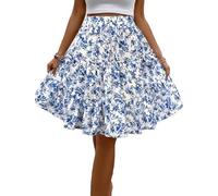 Hey Joo Womens Fashion Floral Print Ruffle Skirt Boho Beach Pleated Skirt Peacock Blue XL
