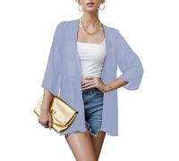 Hey Joo Womens Lightweight Sheer Kimono Jacket Open Front 3/4 Sleeve Cardigan Blouse Tops Grey-Blue XL