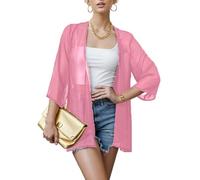 Hey Joo Women's Sheer Chiffon Kimono Cardigans Open Front Loose Swimsuit Cover up Shawl Capes Pink L