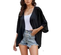 Hey Joo Women's Sheer Kimono Cardigans Open Front Bell Sleeve Loose Beach Cover up Black M