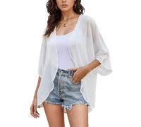Hey Joo Women's Sheer Kimono Cardigans Open Front Bell Sleeve Loose Beach Cover up White 3XL
