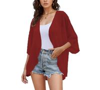 Hey Joo Women's Sheer Kimono Cardigans Open Front Bell Sleeve Loose Beach Cover up Wine Red L