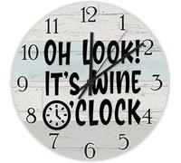 Hey Look Its Wine O'Clock - Funny Wine Round Clocks Decorative Silent Quartz Frameless Wall Clock Easy To Read Wall Clock For Home Kitchen School 25Cm
