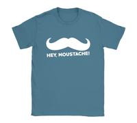 Hey Moustache Mens T-Shirt Impractical Gift Funny Jokers TV Dad Uncle Gift Indigo Blue
