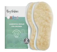 Hey Nature 2 Pairs Warm Kids Insoles/Lambswool Insoles for Kids, 100% Natural Foot Warmers. Childrens Insoles, Boot Liner or Welly Liners Kids. Wool Insoles Not Sheepskin Insoles, Heated Insoles