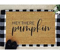 Hey There Flannel Doormat - Funny Pumpkin Door Mat, Housewarming Gift, Fall & Halloween Decor, 30x18 Inch