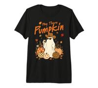 Hey There Pumpkin Cute Ghost Leopard Hat Fall Coffee Vibes Premium T-Shirt