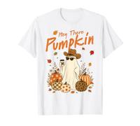Hey There Pumpkin Cute Ghost Leopard Hat Fall Coffee Vibes T-Shirt
