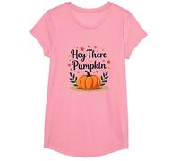 Hey There Pumpkin Fall Autumn Leaves Cute Greeting T-Shirt, Girls, Pink, Large