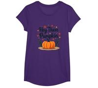 Hey There Pumpkin Fall Autumn Leaves Cute Greeting T-Shirt, Girls, Purple, Medium