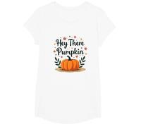 Hey There Pumpkin Fall Autumn Leaves Cute Greeting T-Shirt, Girls, White, Medium