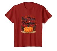 Hey There Pumpkin Fall Autumn Leaves Cute Greeting T-Shirt, Kids, Cranberry, 12 Years
