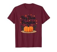 Hey There Pumpkin Fall Autumn Leaves Cute Greeting T-Shirt, Men, Burgundy, XXL