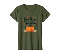 Hey There Pumpkin Fall Autumn Leaves Cute Greeting T-Shirt, Women, Olive, 3XL
