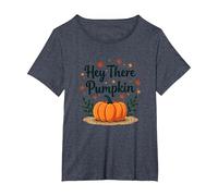 Hey There Pumpkin Fall Autumn Leaves Cute Greeting T-Shirt, Women's Plus, Heather Blue, 6X