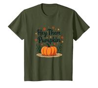 Hey There Pumpkin Fall Autumn Leaves Cute Greeting T-Shirt, Youth, Olive Green, 3T