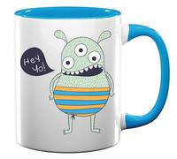 Hey Yo Three Eyed Monster Sketch Ceramic Tea Coffee Mug Light Blue