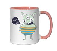 Hey Yo Three Eyed Monster Sketch Ceramic Tea Coffee Mug Pink