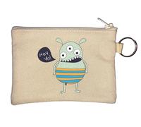 Hey Yo Three Eyed Monster Sketch Key Chain Coin Purse Beige