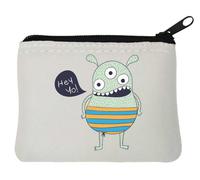 Hey Yo Three Eyed Monster Sketch Neoprene Coin Purse Pouch 10x11cm White