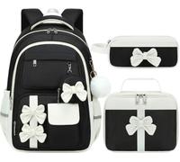 Hey Yoo Cute School Backpack for Girls Backpack with Lunch Box Girl Bookbag Set Kids Backpack for School Backpacks for Girls, Black, L, Cute