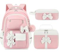 Hey Yoo Cute School Backpack for Girls Backpack with Lunch Box Girl Bookbag Set Kids Backpack for School Backpacks for Girls, Pink, L, Cute