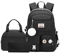 Hey Yoo School Backpack for Girls Backpack with Lunch Box Teen Girl Backpack Set Cute School Bag Bookbag for Teen Girls (Black)