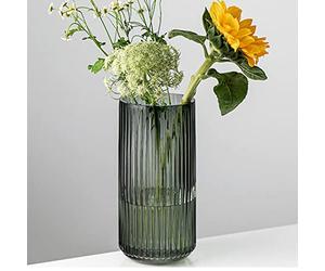 Hey_you Glass Vase, Nordic Minimalist Crystal Flower Vase, Decorative Vase, Column Vase, Flower Arrangement Ornaments for Home Office Decor, Gift for Wedding, Housewarming Party, Grey