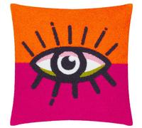furn. Heya Home All Eyes On You Bouclé Tufted Feather Filled Cushion - Modern Eye Design, Cosy Micro-Bouclé Texture (Orange/Pink - 43 x 43 cm)