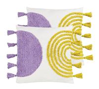 Heya Home Archow Cotton Tufted Feather Filled Cushion - Twin Pack, Lilac/Yellow, 45 x 45cm