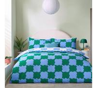 Heya Home Checkerboard Reversible Duvet Cover Set (Blue/Green - Single)