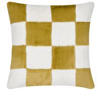 furn. Heya Home Cozee Check Faux Fur Cushion - Ultra-Soft Checkerboard Design Feather Filled (Olive - 50 x 50 cm, Pack of 1)