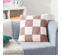 furn. Heya Home Cozee Check Faux Fur Cushion - Ultra-Soft Checkerboard Design Polyester Filled (Pink - 50 x 50 cm, Pack of 1)