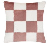 furn. Heya Home Cozee Check Faux Fur Cushion - Ultra-Soft Checkerboard Design Polyester Filled (Pink - 50 x 50 cm, Pack of 1)